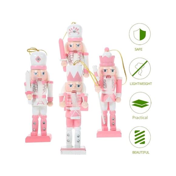 PartyKindom Pink Nutcracker Ornaments 4pcs Wooden Nutcracker Figures Small - Picture 9 of 10